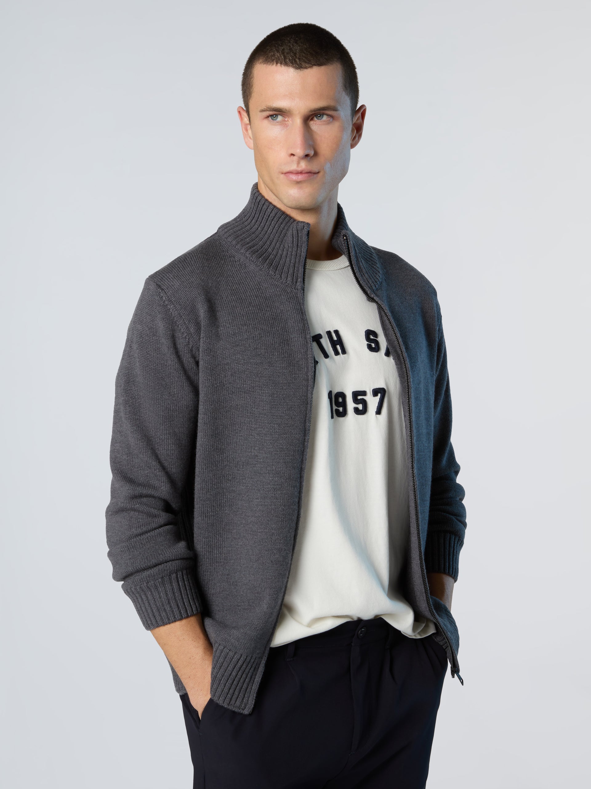 2 | Medium grey melange | full-zip-7gg-knitwear-451032