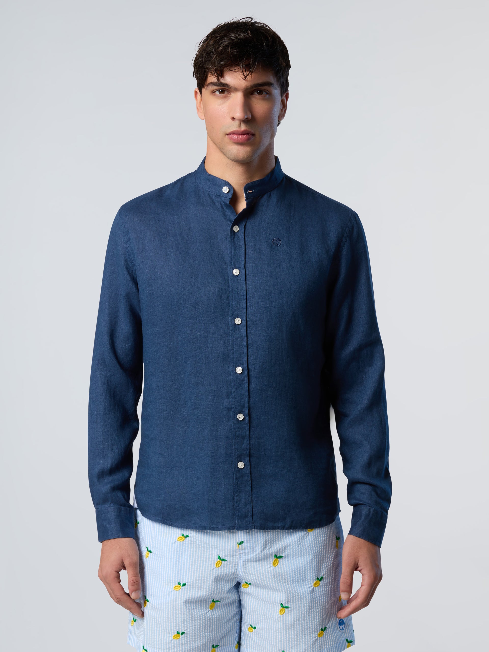 1 | Dark denim | shirt-long-sleeve-regular-mandarin-collar-664369