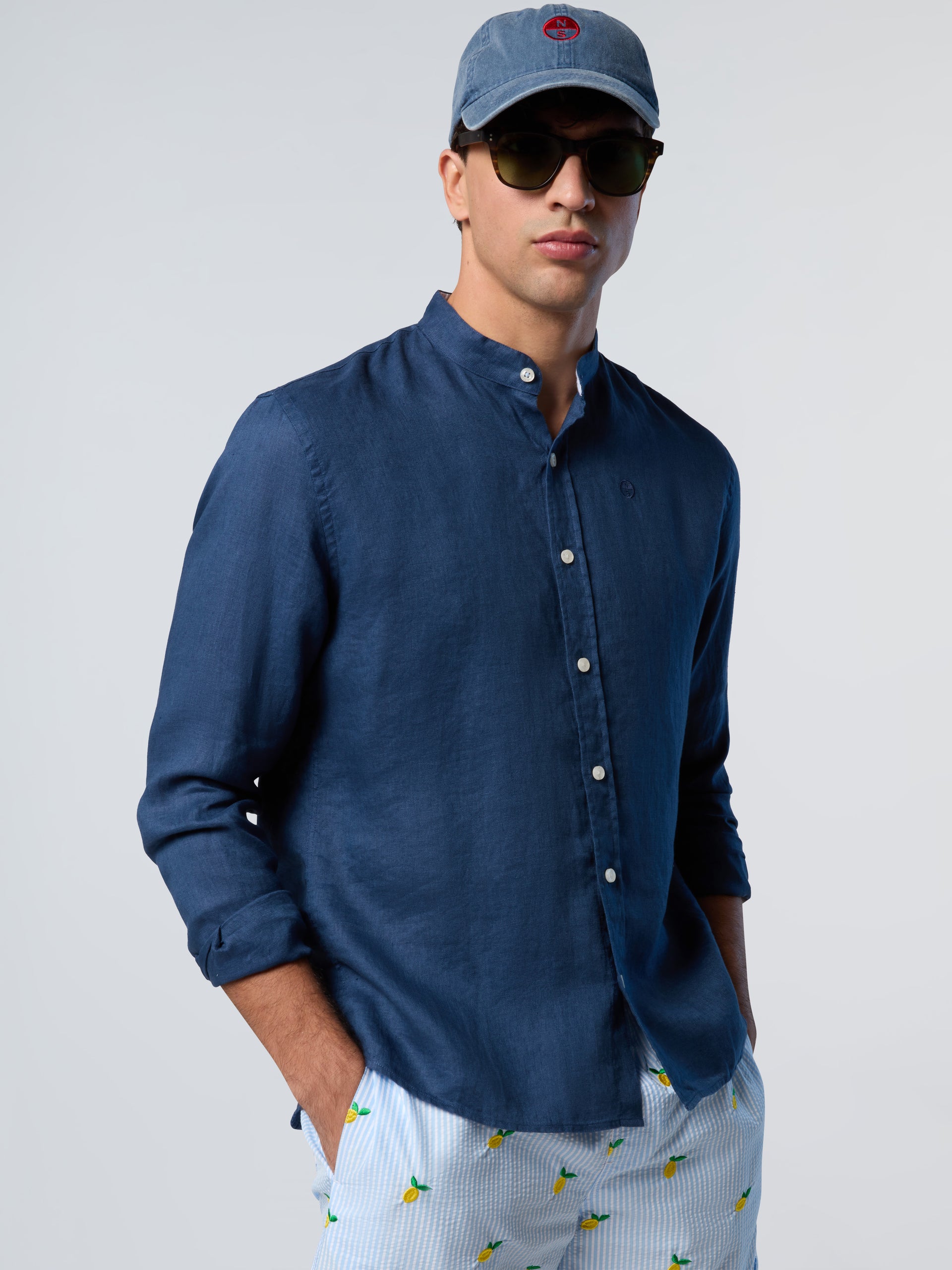 2 | Dark denim | shirt-long-sleeve-regular-mandarin-collar-664369