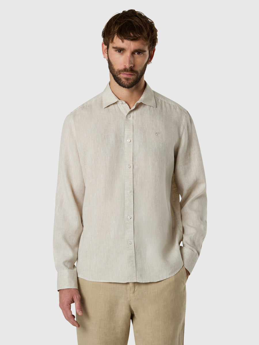 beige long sleeve dress shirt Long-sleeved linen shirt
