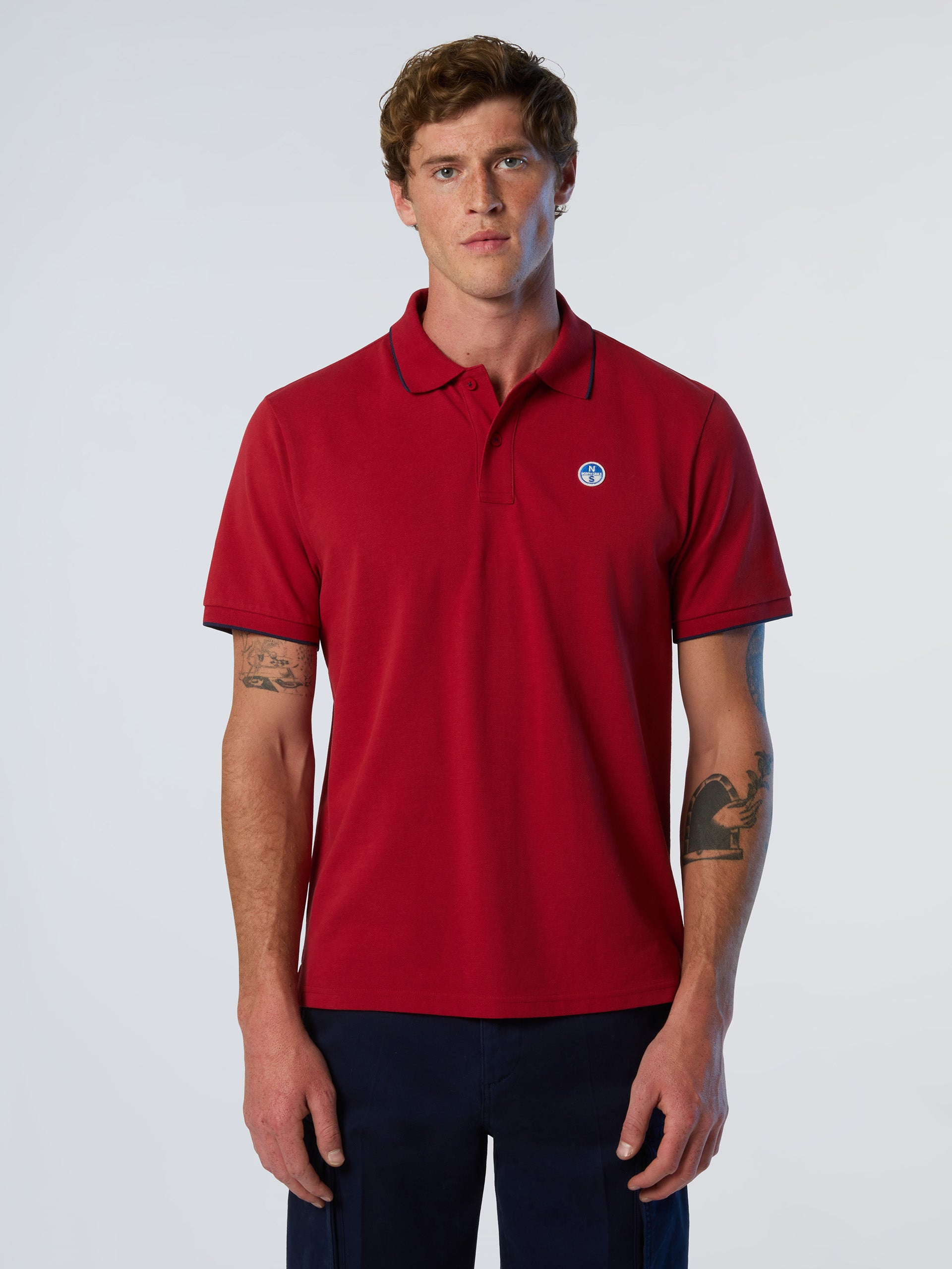 1 | Red dahlia | polo-short-sleeve-collar-wstriped-in-contrast-692452-3