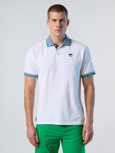 1 | White | polo-short-sleeve-wstripes-on-front-flat-knit-collar-692460