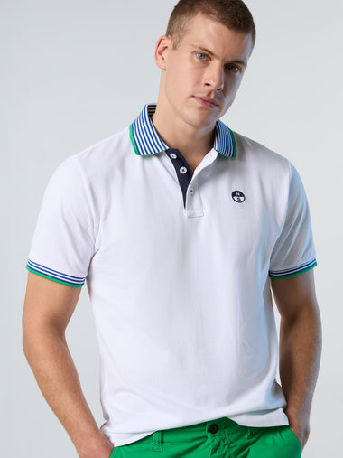 2 | White | polo-short-sleeve-wstripes-on-front-flat-knit-collar-692460