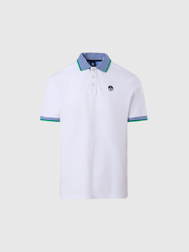 hover | White | polo-short-sleeve-wstripes-on-front-flat-knit-collar-692460