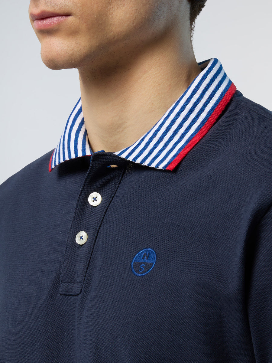 6 | Navy blue | polo-short-sleeve-wstripes-on-front-flat-knit-collar-692460