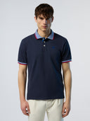 1 | Navy blue | polo-short-sleeve-wstripes-on-front-flat-knit-collar-692460