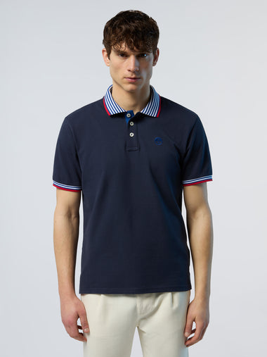 1 | Navy blue | polo-short-sleeve-wstripes-on-front-flat-knit-collar-692460