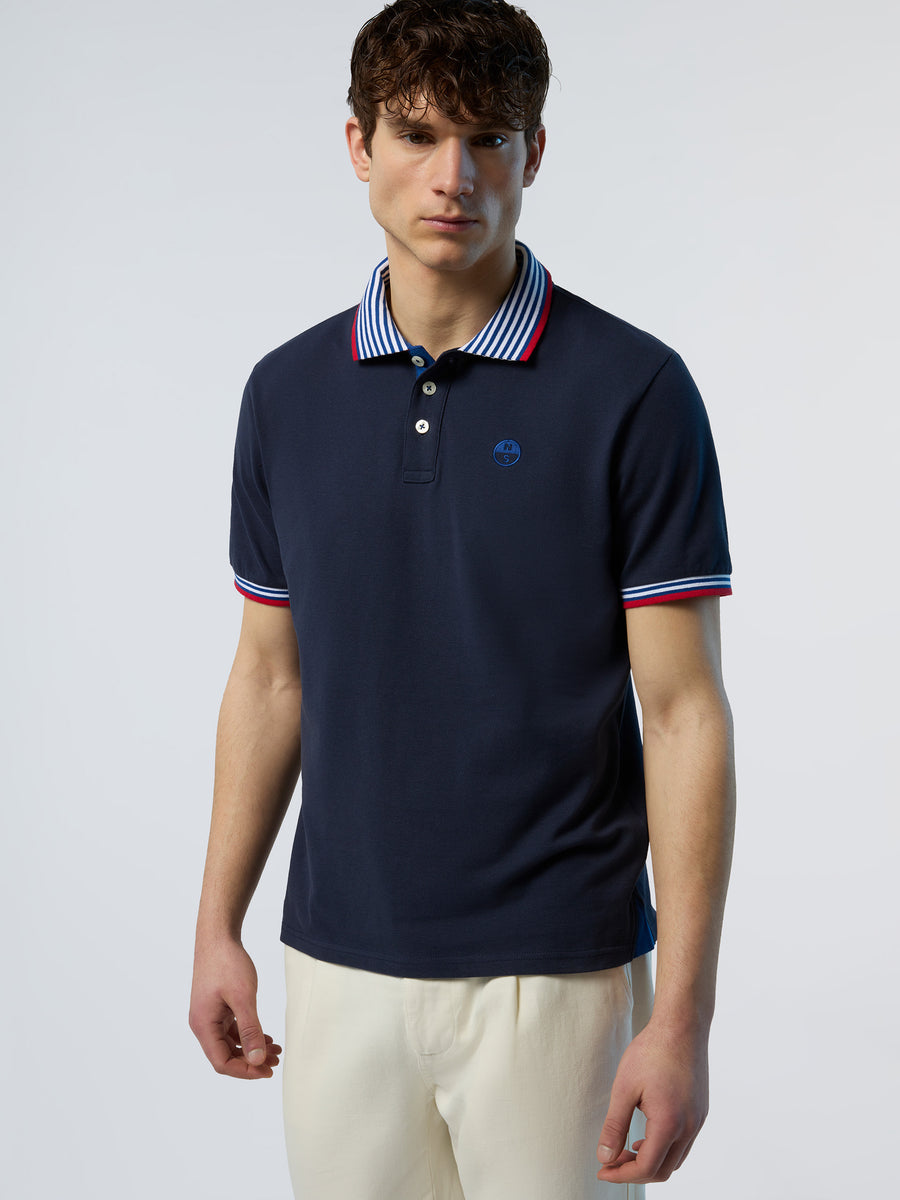 2 | Navy blue | polo-short-sleeve-wstripes-on-front-flat-knit-collar-692460