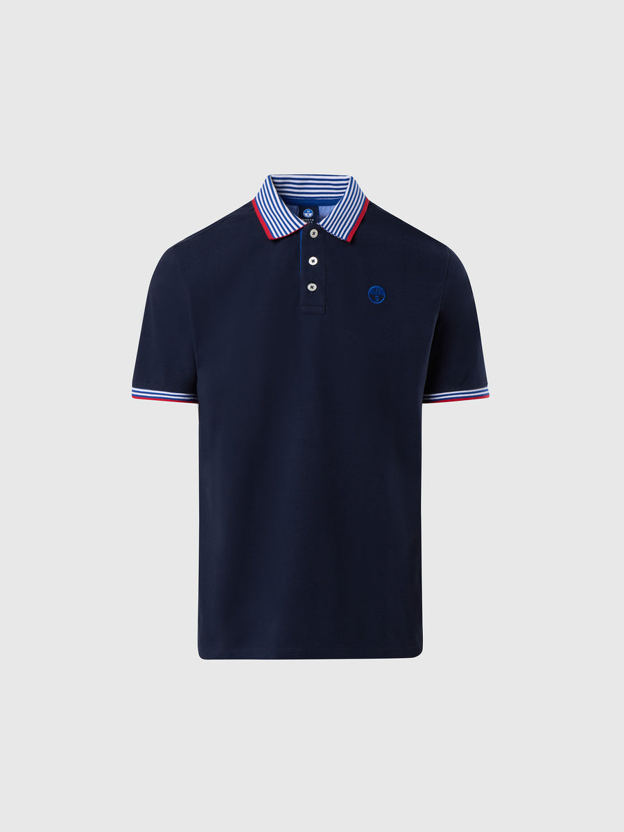 hover | Navy blue | polo-short-sleeve-wstripes-on-front-flat-knit-collar-692460