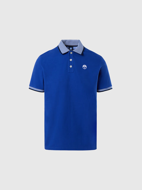 hover | Surf blue | polo-short-sleeve-wstripes-on-front-flat-knit-collar-692460