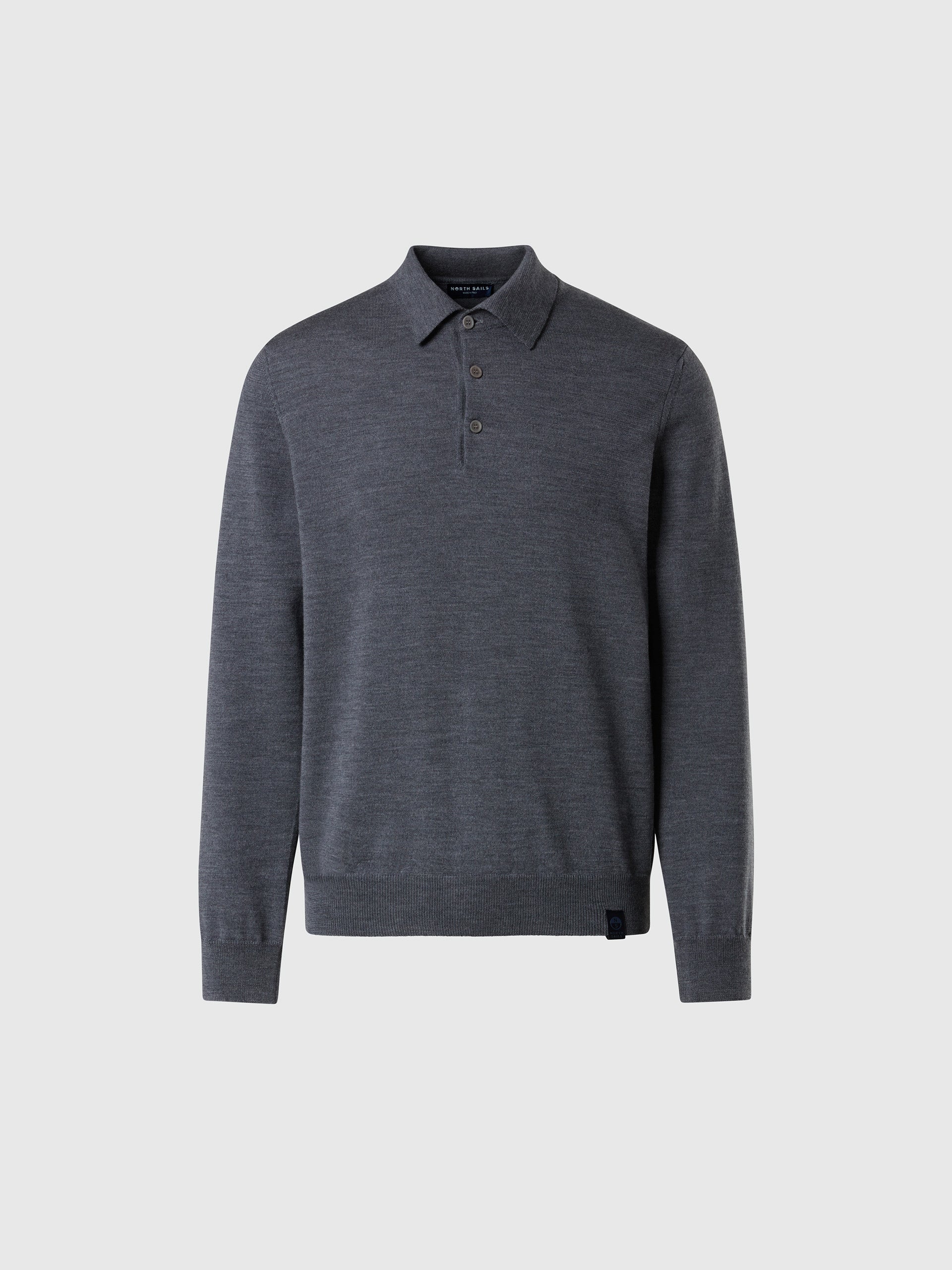 hover | Medium grey melange | polo-neck-ls-12gg-knitwear-699158